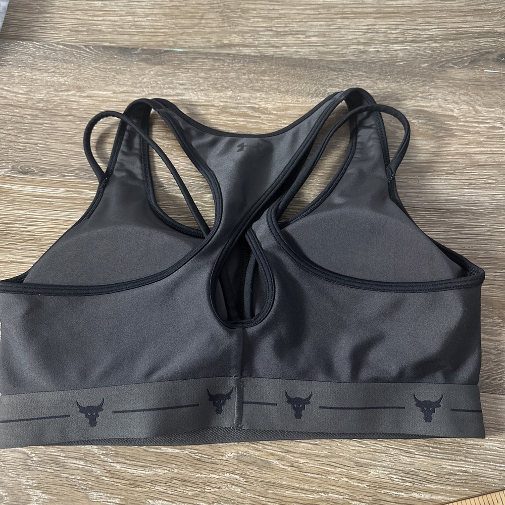 Under Armour Project Rock Sports Bra Black Logo Gym Training Womens L - Picture 3 of 6